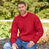Men's Red Merino Wool Aran Sweater: Traditional Irish Knit